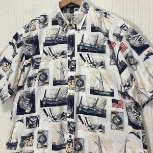 Keeler Bay‎ XL Nautical Sailboat Print Button Up Short Sleeve Shirt